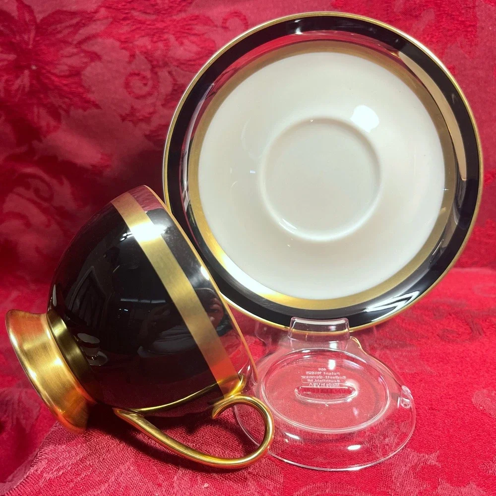 Gorham Midnight Contessa Tea Cup and Saucer Set 24K Gold Fine China Japan Rare